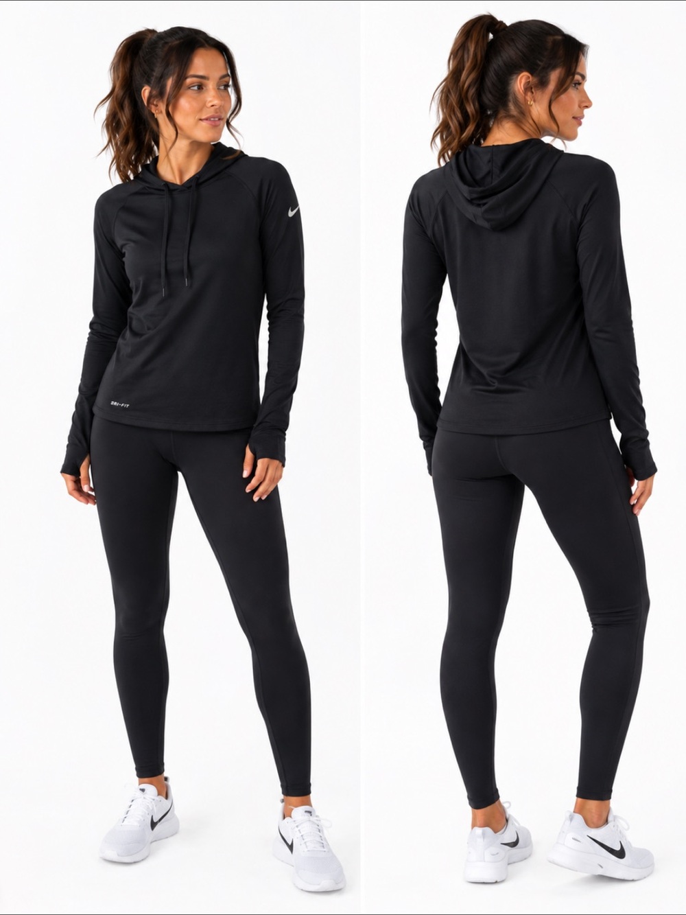 Nike Pro Dri-FIT Womenโs Small Black Long Sleeve Hooded Workout Top